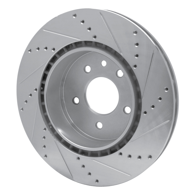 Jaguar XKR Brake Rotor (1) - Rear Left - R1 Concepts - Drilled & Slotted - Silver - `00-`06
